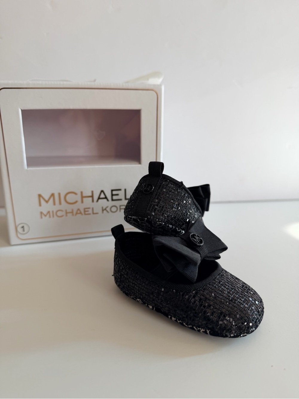 Michael Kors Black Sequin Baby Ballet Flats with Bow